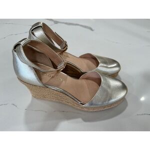 Jack Rogers Womens Gold Leather Espadrille Wedge Sandals Ankle Strap Size 9M